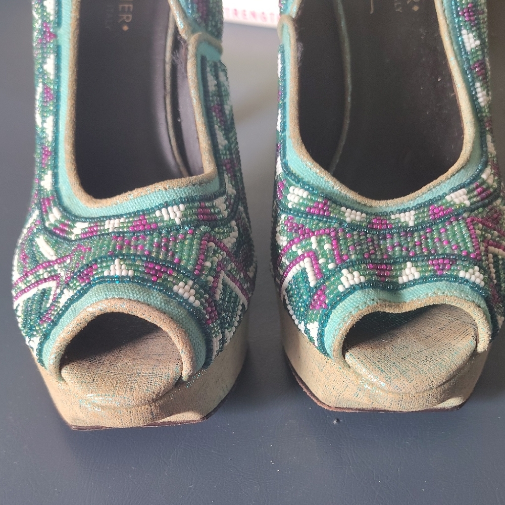 Donald J. Pliner Teal and Purple Beaded Platform Shoes 7.5